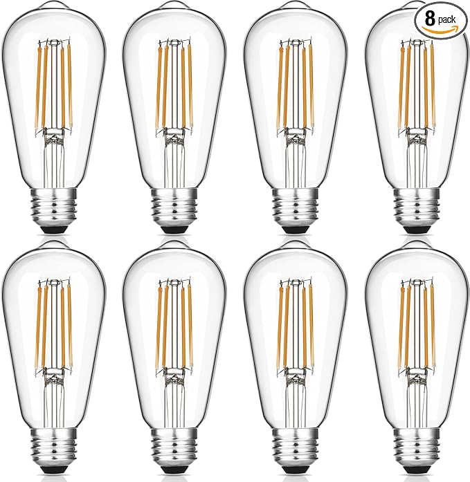 Gozelux Vintage LED Edison Bulbs, 6W, Equivalent 60W, Dimmable, Warm White 2700K, ST58 Antique LED Filament Bulbs with 90+ CRI, E26 Medium Base, Clear Glass, 8 Count (Pack of 1)