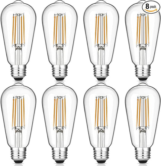 Gozelux Vintage LED Edison Bulbs, 6W, Equivalent 60W, Dimmable, Warm White 2700K, ST58 Antique LED Filament Bulbs with 90+ CRI, E26 Medium Base, Clear Glass, 8 Count (Pack of 1)