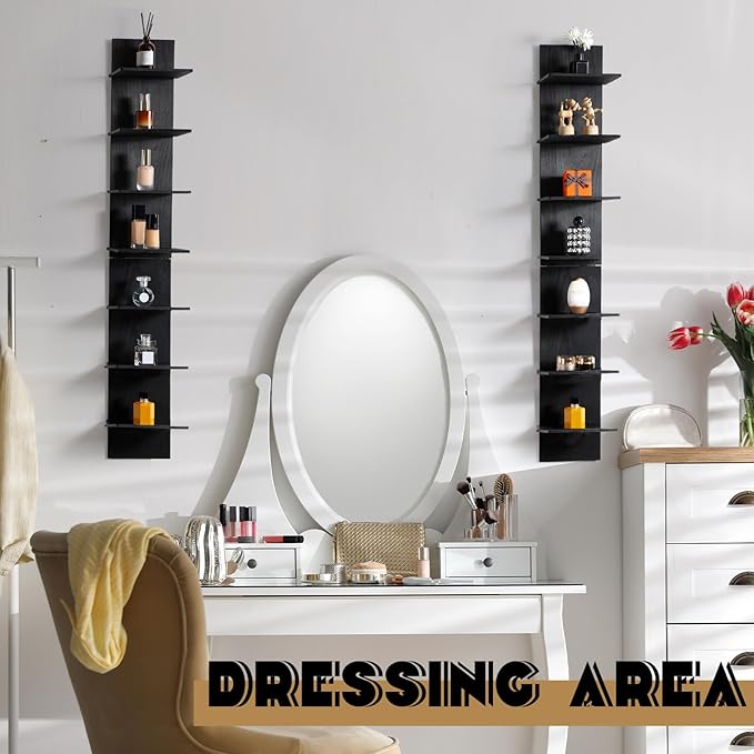 Yuntau 2 Pieces 7 Tier Wall Shelves for Bedroom Assembly Type Mount Vertical Wall Shelf Column Lack Hanging Floating Shelf for Storage Organizer Home Living Room (45 x 7 Inches)