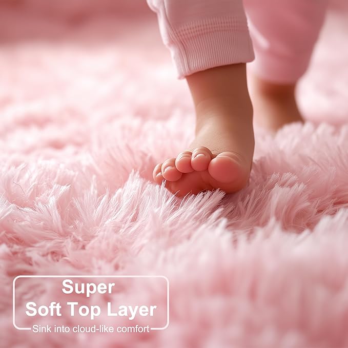 Amdrebio Pink Runner Rug 2x6 for Girls Bedroom, Fluffy Shaggy Bedside Floor Area Rugs for Kids Room Decor, Cute Shag Fuzzy Thick Carpet for Teens Toddler Baby Nursery Preppy Dorm Classroom Playroom