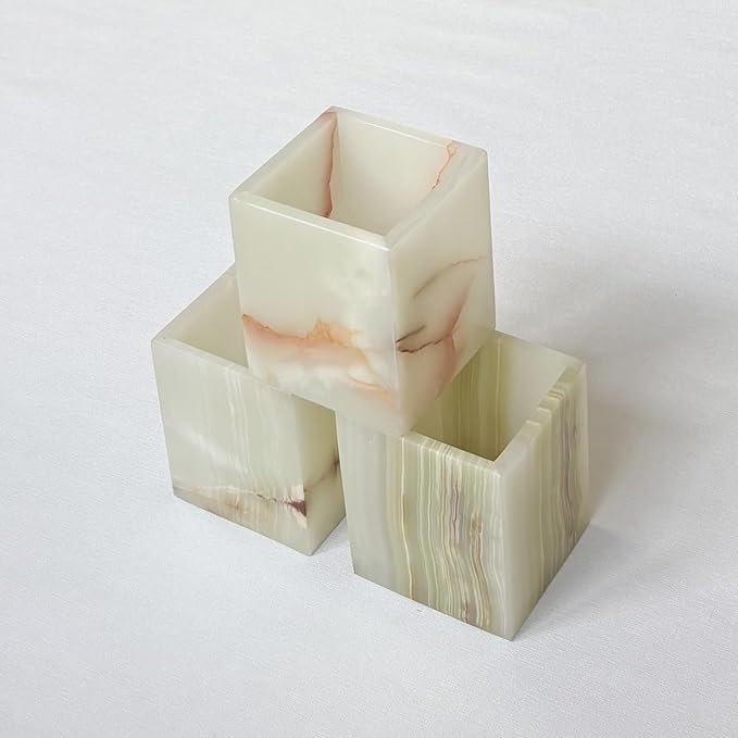 Natural Marble Stone Square Storage Container Empty Vessel Holder Cup for Candle/Pens/Sundries items (Green Onyx)