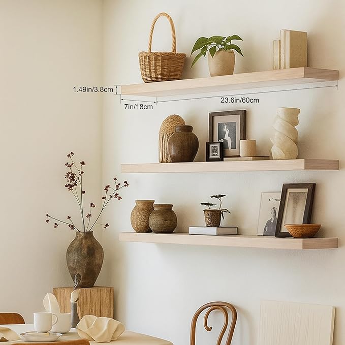 Floating Shelves for Wall, Bathroom Shelves Over Toilet, Wall Shelves & Book Shelf for Room, Hanging Shelf, Modern Wooden Mounted Floating Shelves, 24x7x1.5 in (Oak, Set of 3)