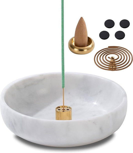 5.91 INCH Incense Holder, 6 in 1 Marble Incense Burner, Incense Holder for Sticks and Backflow Incense Cone, Sage Sticks, Palo Santo Holder, Candy Bowl, Mosquito Coil Holder