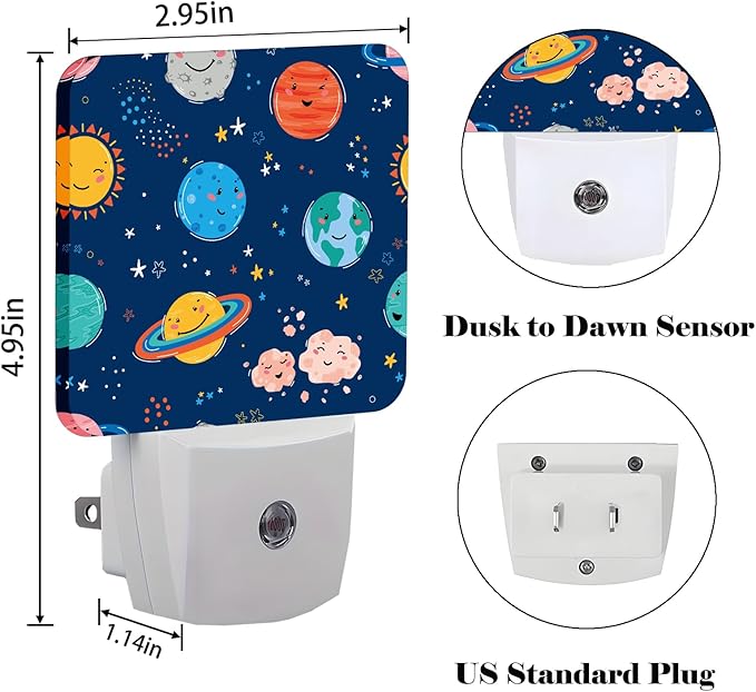 Planets in Solar System Night Light,Plug-in Night Lights with Dusk to Dawn Sensor for Stairway,Hallway,Bedroom Sleep Friendly Ideal for Women/Girls/Boys Gift,0.5w