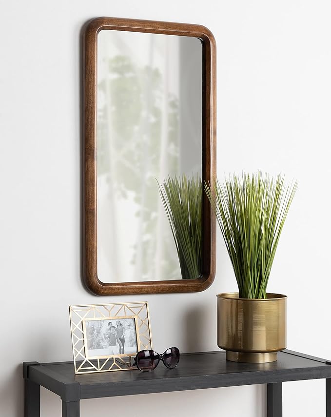 Kate and Laurel Pao Modern Rounded Rectangular Wall Mirror, 17 x 32, Walnut, Decorative Mid-Century Tall Wood Mirror with Radius Corners for Vertical or Horizontal Display