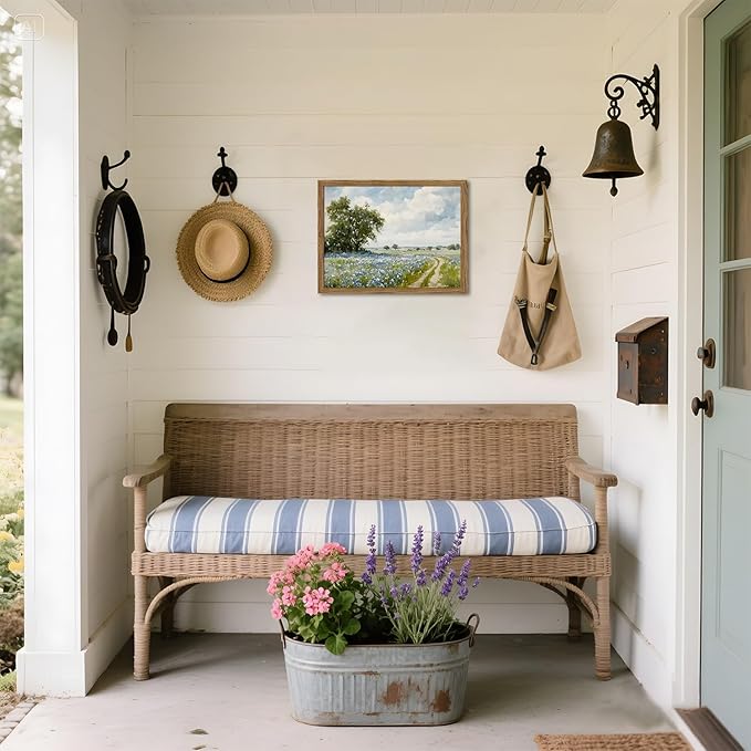 Framed Vintage Canvas Wall Art, Country Landscape Wildflower Field Wall Decor Paintings, Rustic Nature Pictures Prints Home Decor for Living Room Bedroom Bathroom Farmhouse 8x10 inch
