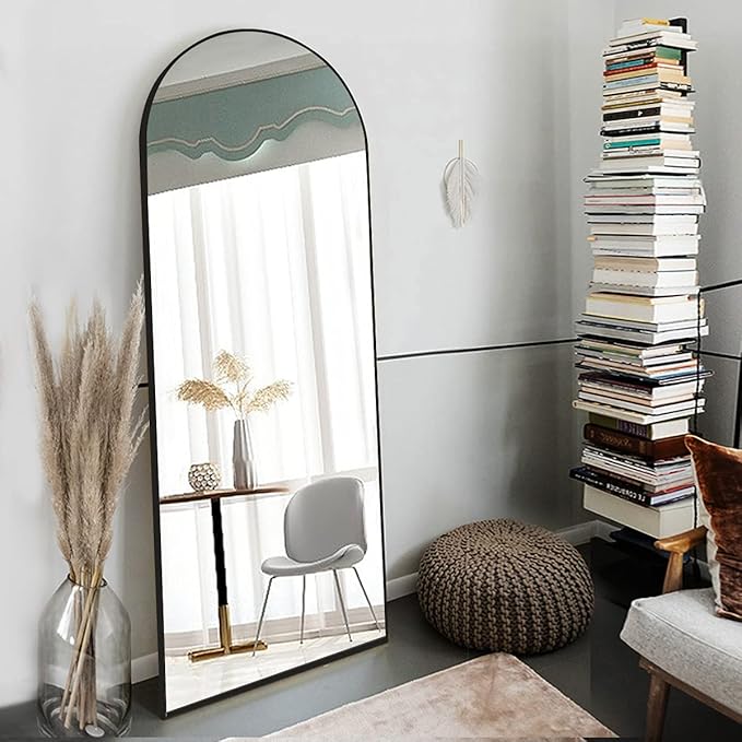 OGCAU Full Length Mirror, 64"x21" Arched Full Body Mirror, Hanging, Leaning or Standing, Wall Mounted for Bedroom Living Room, Black
