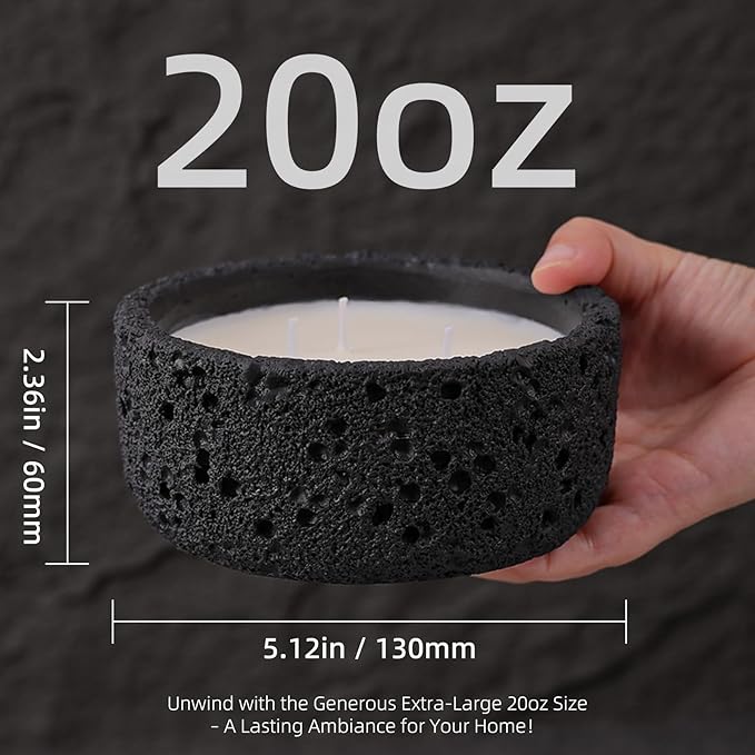 Viyffo 20oz Large Scented Candle - Sage & Eucalyptus, 3 Wick Home Scented Candle, Non Toxic Soy, Black Textured Ceramic Jar, Luxury Fragrance, Modern Home Décor & Spring Gift for Men and Women