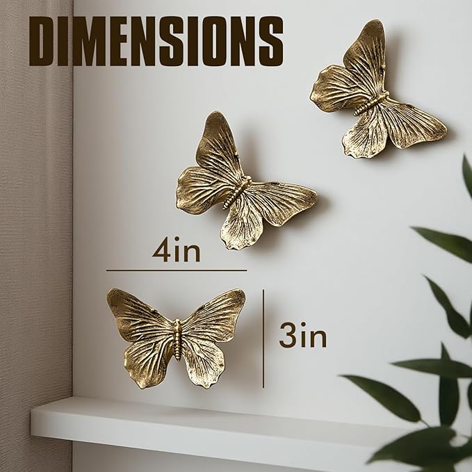 GUSFREUD 3D Butterfly Wall Decor Set – Resin Wall Decorations for Living Room, Bedroom, Garden, Yard, Outdoor and Gallery Walls - Antique Copper - Set of 3