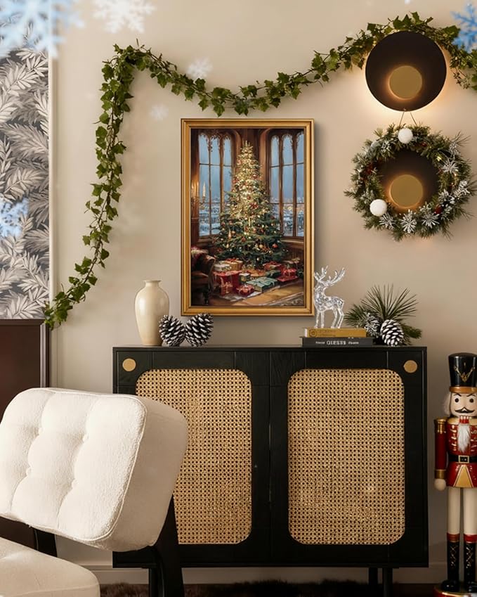 InSimSea Gold Framed Wall Art, Vintage Canvas Prints Decor, Christmas Pine Tree Paintings Large Wall Decor, Rustic Pictures for Winter Xmas Bedroom Holiday Decoration Gifts, 16x24inch