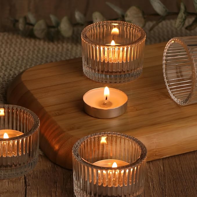 HAVITI 24 Pack Clear Tealight Candle Holders, Glass Votive Candle Holders for Fall Wedding Table Centerpiece, Home Decor and Party Supplies