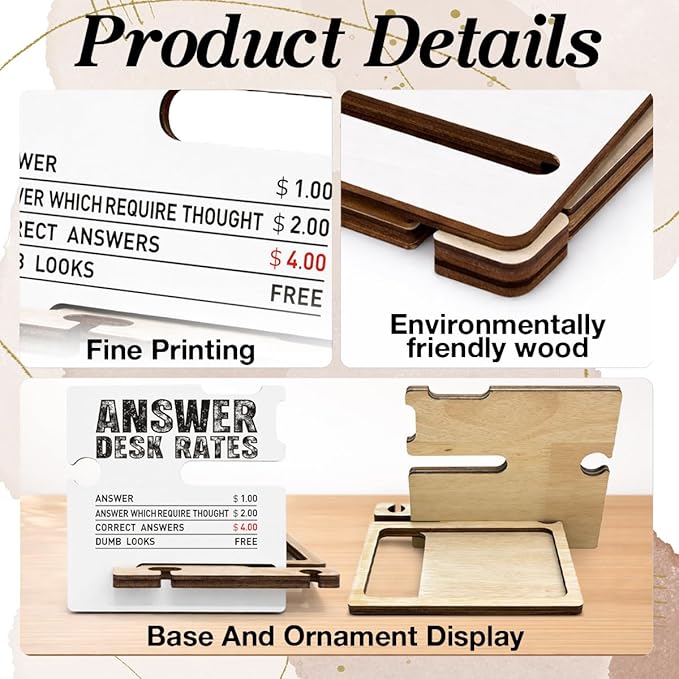 Funny Office Gifts for Coworkers Boss Employee - Multi-functional Desk Organizer - Humorous Answer Desk Rates Office Quote Wooden Sign for Office Desk Shelf Decor