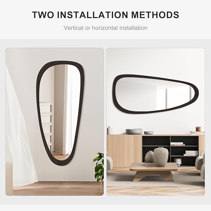 WallBeyond Asymmetrical Mirror, Irregular Wall Mirror, Wall Mirrors Decorative for Bedroom Living Room Entryway Hall, Wood Mirror for mid Century Modern Decor 48" H x 22" W, Dark Brown