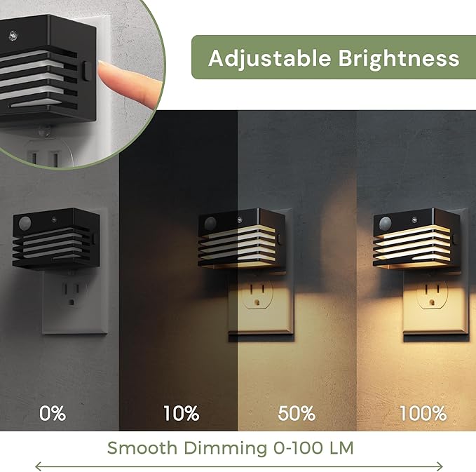 L LOHAS LED Night Lights Plug into Wall, 3 Mode Dimmable Plug in Night Light with Motion Sensor, Adjustable Brightness, 3000K Soft White for Bedroom Bathroom Hallway
