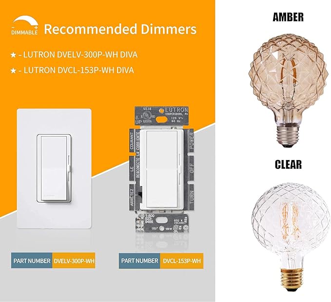 Vintage LED Edison Bulb G30 4W Dimmable LED Filament Bulb Globe Pineapple Shaped Light Bulb 2300K Warm White E26 400LM Equivalent 40W Incandescent (Amber)