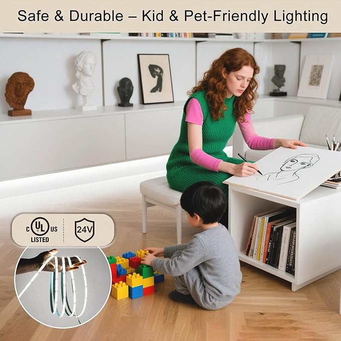 ZSLAIFU COB LED Strip, 16.4ft LED Strip Light, 24V White LED Strips, Dimmable LED Lights with Remote for Bedroom, Kitchen, TV, Mirror, Cabinet, DIY Decoration