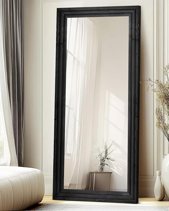 Full Length Mirror 71"x30" Solid Wood Frame Floor Large Mirror for Living Room, Bedroom Hanging or Leaning Wall-Mounted, Black