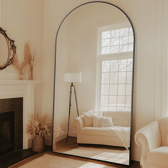 Full Length Mirror, 81"x41" Oversized Arched Mirror Large Standing Mirrors, Tall Mirrors Body Floor Mirror for Bedroom Living Room Aluminum Frame, Black