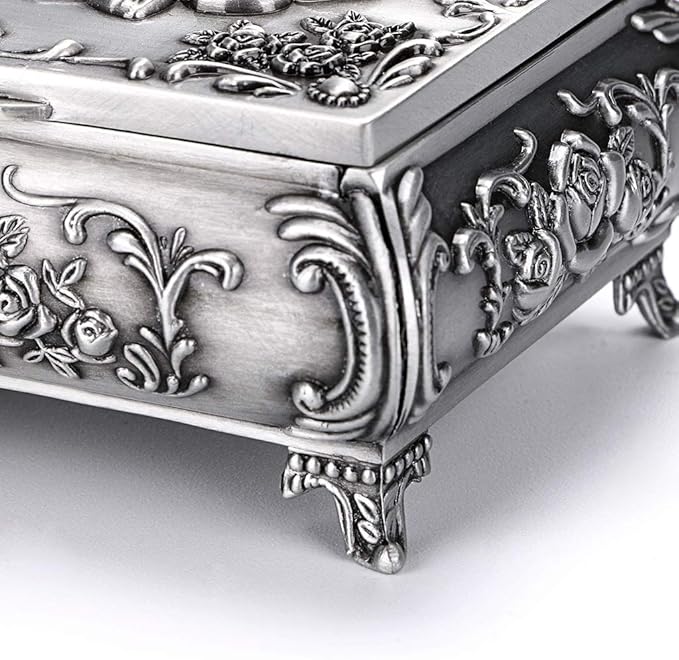 Hipiwe Vintage Metal Jewelry Box Small Trinket Jewelry Storage box For Rings Earrings Necklace Treasure Chest Organizer Antique jewelry Keepsake gift Box Case for Women (Small)