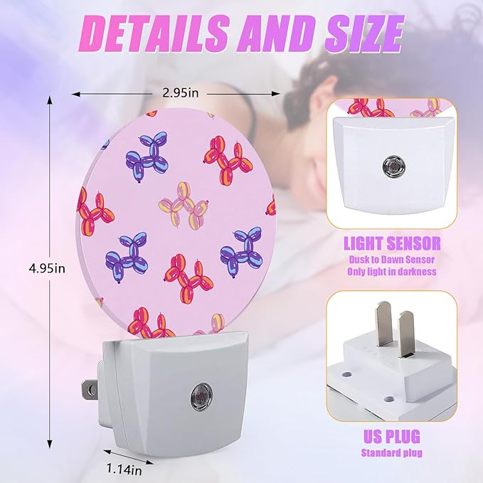 Balloon Puppy Night Light Dog Lover Night Lights LED Lamp Round Plug into Wall Nightlight with Dusk to Dawn Sensor Home Hallway Stairway Kitchen Decor