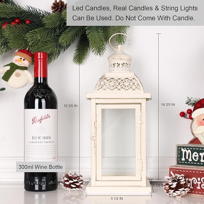 DECORKEY Lantern Decorative Indoor&Outdoor, 14.4'' Large Metal Candle Lanterns, Vintage Hanging Candle Holders Farmhouse Shelf Wedding Front Porch Patio Decor, Christmas Halloween Decorations for Home