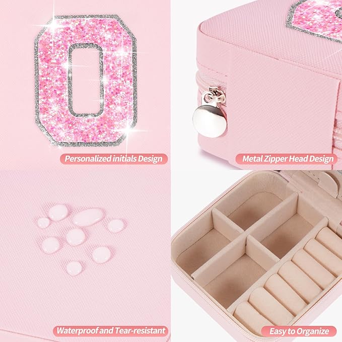Uygafly Personalized Jewelry Case for Women Girls - Fashion Mini Jewelry Boxes - Trendy Travel Jewelry Organizer with Initials Letter - Teen Gifts | Pink,O