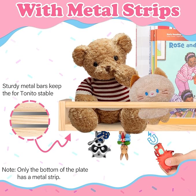 Book Floating Shelf for Toniebox Organizer Storage Floating Shelves, Floating Book Shelves for Wall Compatible with Tonies Characters, Books, Toys and Decor Storage for Children Room