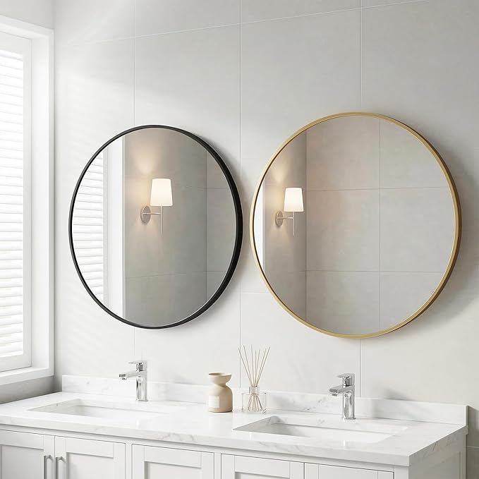 OLIXIS Black Round Wall Mirror 28 Inch, Round Mirrors for Wall Decor, Circle Mirror for Bathroom, Entryway, Bedroom, Vanity