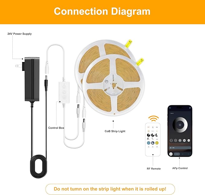 Pandery COB LED Strip Lights Natural White,24V Dimmable led Light Strip KIT with Remote and app Control,4000K 32.8FT/2 * 5m 8mm Wide Ra>90 Cuttable Flexible Strip Lights for Bedroom,Wardrobe,Cabinet