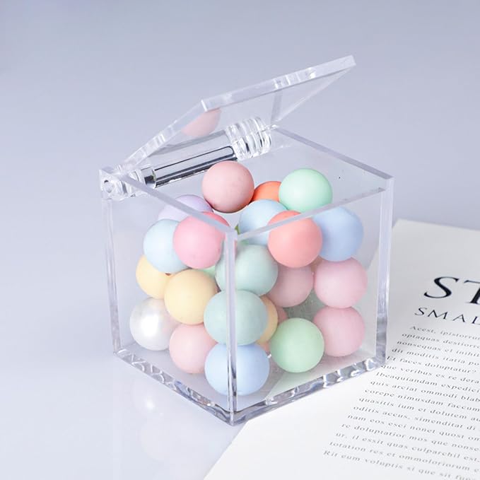KissYou Small Acrylic Box with Lid Clear Hinged Lid Box Coffee Pod Holder Clear Candy Contanier Transparent Lucite Square Cube Birthday Wedding Graduation Party Decoration