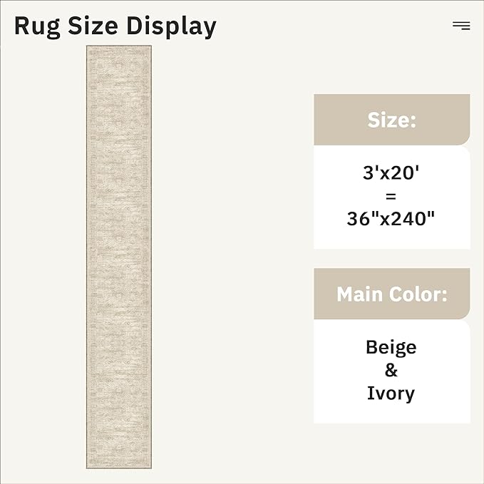 Soalmost 3x20 Hallway Runner Rug - Extra Long Carpet Runners for Hallways 20ft Non Slip Stain Resistant Rugs Runner for Living Room Bedroom 20 Feet Floor Carpet for Kitchen, Beige