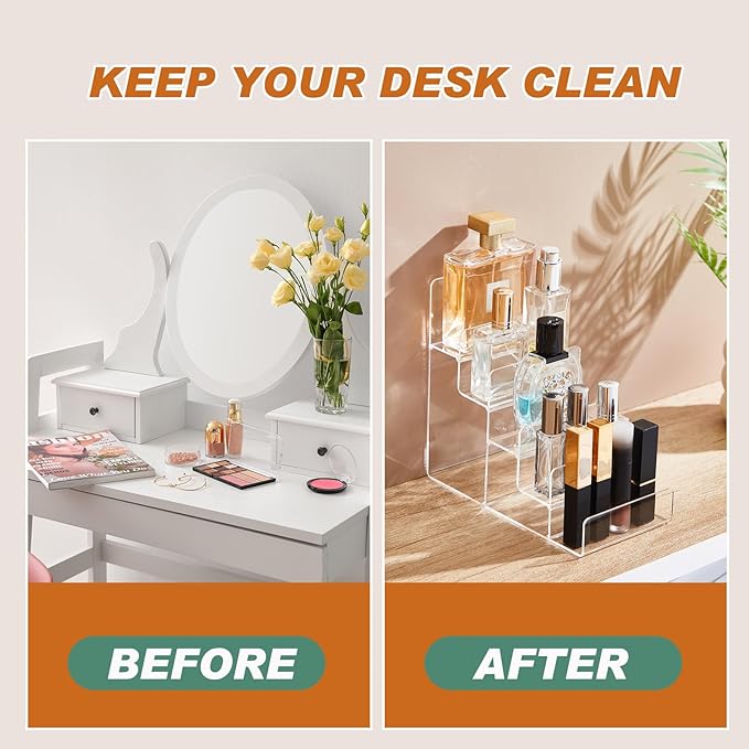 Kathfly 2 Pack Acrylic Display Stand for Purses & Wallets, Clear Riser Organizer Shelf for Perfume, Sunglasses, Cosmetics, Tiered Countertop Vendor Display for Fairs, Retail (5-tier)