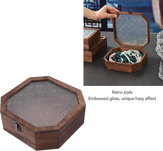 Pssopp Decorative Wooden Jewelry Organizer, Floral Vintage Style S Design Box for Makeup Storage and Vanity Table Decor