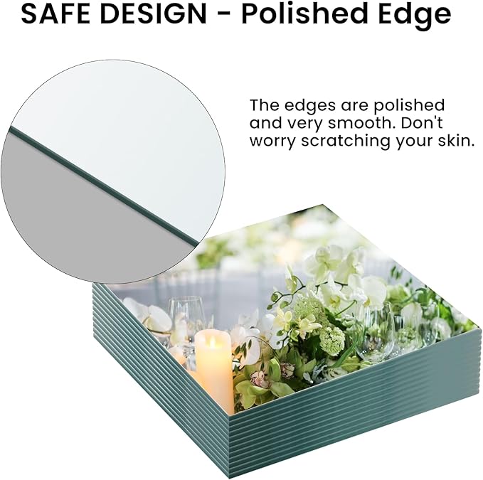 Square Mirrors Centerpieces, 12Pcs 12" Square Glass Mirror Centerpieces for Tables, Mirrors Table Centerpieces for Wedding Decorations, Parties, Baby Shower,Mirror Candle Trays