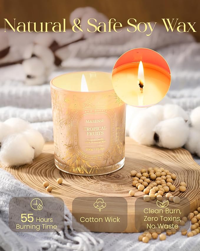 M&SENSE Fruit Party Scented Candle, Clean-Burning Soy Wax Candles for Home Scented, Berry Citrus Burst for Home Fragrance, 55 Hour Long Burning 10.3oz, Party Romantic Home Decor for Womens