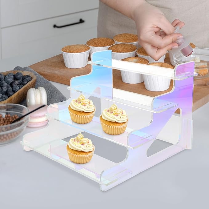 Iridescent Acrylic Display Risers Stand Perfume Dessert and Cosmetic Organizer Desktop Display Shelf