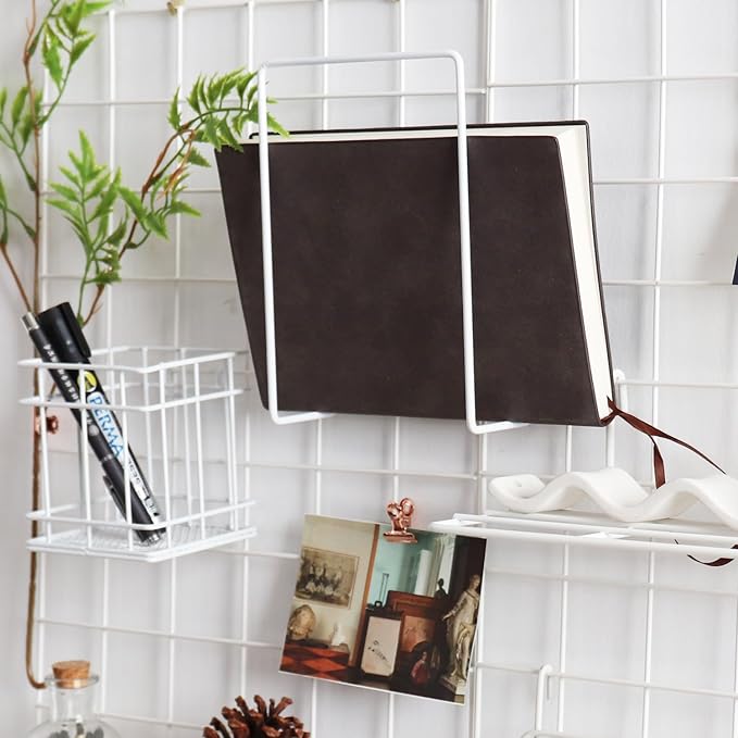 Metal Mesh Wall Grid Panel for Photo Display,Message Board,Size: 17.5" x 11.8",Pack of 2 (White)