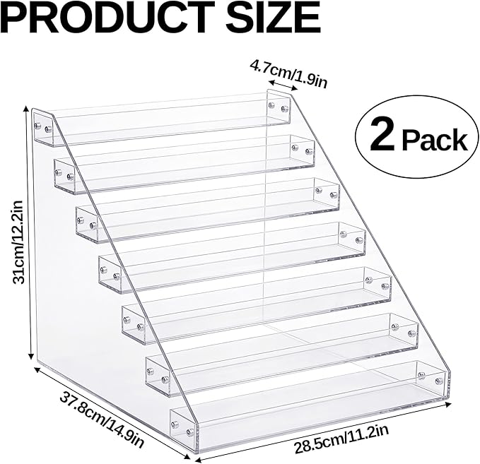2 Pack 12" Wax Melt Holder Display, 7 Tier Clear Acrylic Risers Display Stands, Perfume Shelf & Organizer for Wax Cubes Wax Melt Candles,Clear