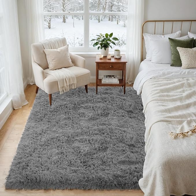 4x6 Area Rugs for Living Room Rug: Soft Fluffy Shag Light Gray Rugs for Bedroom, Non-Slip Large Fuzzy Plush Rug Indoor Floor Carpet for Nursery Kids Boys Girls Room, Dorms, Playroom, Modern Home Decor
