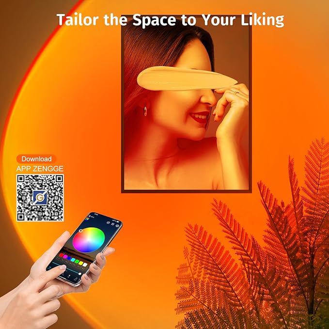 Neroupe Sunset Lamp Projector with APP & Button Control, 360 Degree Rotation Multiple Colors Changing LED Lamp Night Light, Sunset Light for Bedroom Decor/Party/Christmas Gifts/Tiktok Live/Room Decor