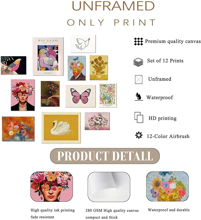 Eclectic Wall Art Decor, Colorful Eclectic Wall Art Prints, Colorful Posters for Living Room Aesthetic, Artsy Funky Posters, Girly Gallery Picture Set, Dorm Gallery Maximalist Home Decor, Unframed