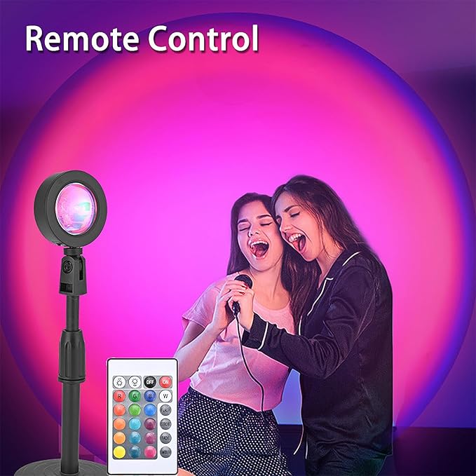 Sunset Table Lamp Projector with Remote, 16 Colors Adjustable 180° Rotation Sunlight with 4 Lighting Modes, USB Charging LED Night Light for Bedroom, Living Room, Photo Selfie Party, Photography