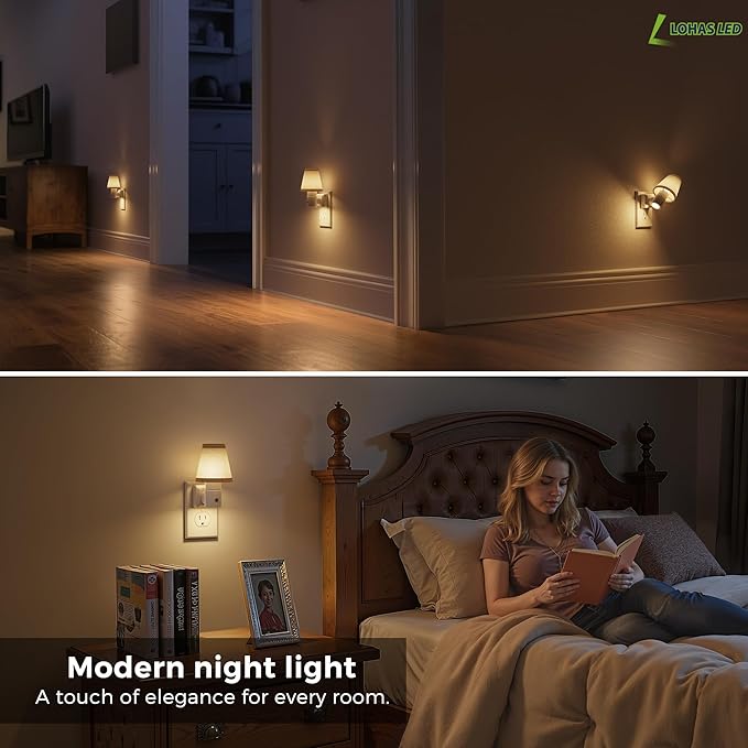 L LOHAS LED Night Lights Plug into Wall, Plug in Night Light Dimmable, Soft Warm Nightlight with Light Sensor, Rotatable Base, Vintage Linen Fabric Nightlights Plug in Wall for Bathroom Kitchen 1Pack
