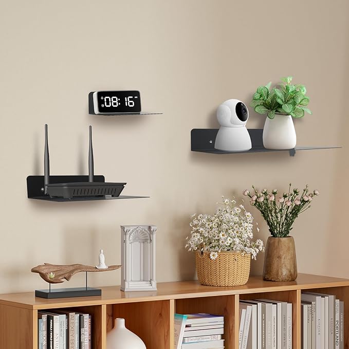 Steel Floating Shelves for Wall,Small Wall Shelf，Suitable for Bedroom, Living Room, Bathroom, Kitchen, Office (Black, 2Pack 4.72x6.1 in)