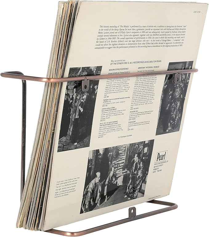 MyGift Modern Metal Wire Wall Mounted Vinyl Records Storage Racks, Hanging LP Record Holders, Floating Album Cover Display Shelves, Set of 2 (Vintage Copper-2 Pcs)