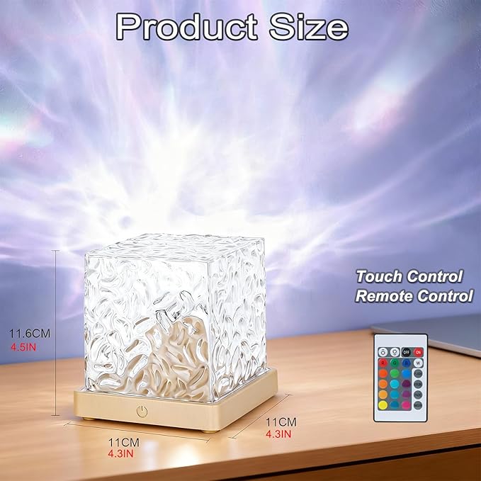 Ocean Wave Projector Light, 16-Color Changing Luminorthe Cube Lamp with 3D Rotating Dynamic Water Ripple Light, Northern Lights Projector Romantic Ambient Lighting for Bedroom Classroom
