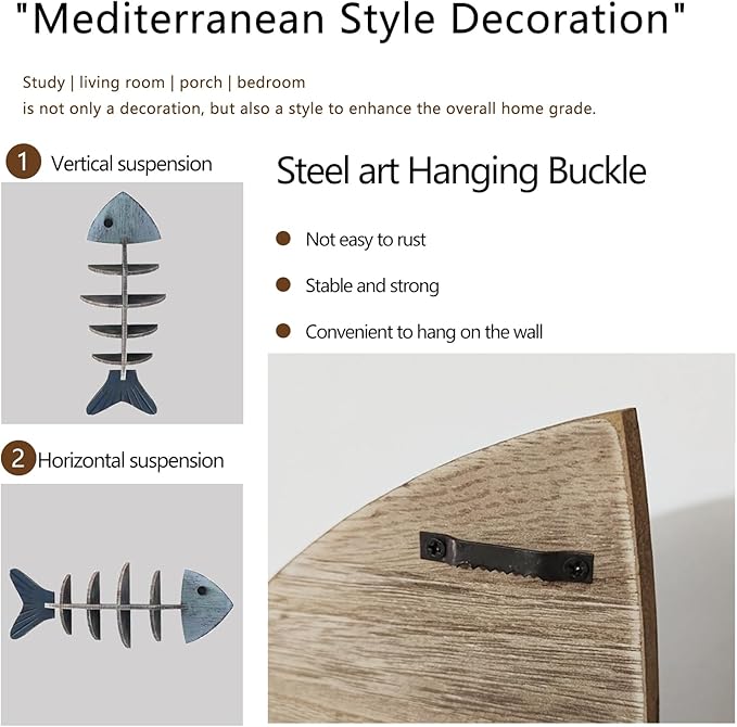 Wooden Fish Wall Shelf, Wood Fish Beach Decor Display Shelf, Nautical Coastal Style Wall - Mounted Organizer in Bedroom，Living Room，Lake House, Bathroom