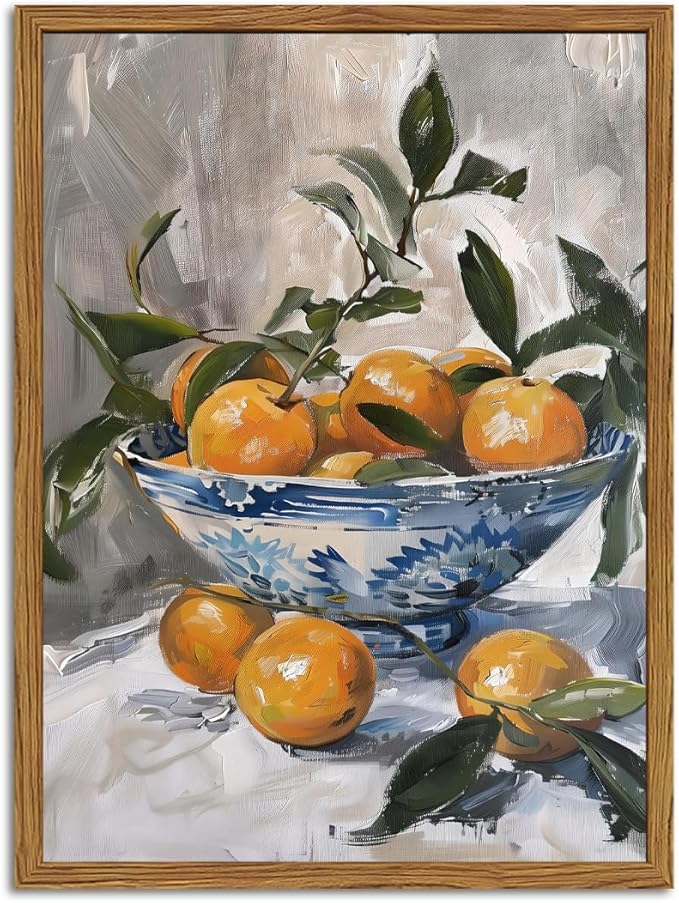 Framed Vintage Oranges Canvas Wall Art, Kitchen Pictures Wall Decor, Rustic Farmhouse Fruit Still Life Paintings Prints Cottagecore Home Decor for Living Room Dining Room 12x16 inch