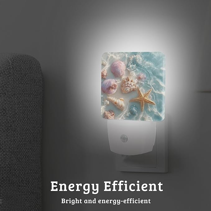 Beach Starfish Night Light Plug Into Wall with Dusk to Dawn Sensor Wall Lamp, LED Nightlights for Bedroom, Bathroom, Kitchen, Hallway, Room Decorative for Boys Girls Women Men Gifts