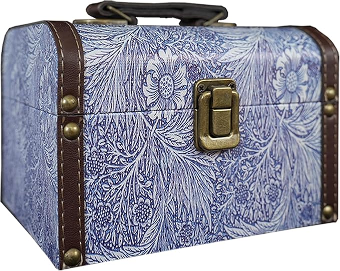 Vintage Decorative Storage Box with Handle, Retro Floral William Morris Keepsake Organizer Chest for Jewelry, Trinkets, Gift Packaging and Home Decor, 7 x 5.6 x 4.7 Inch